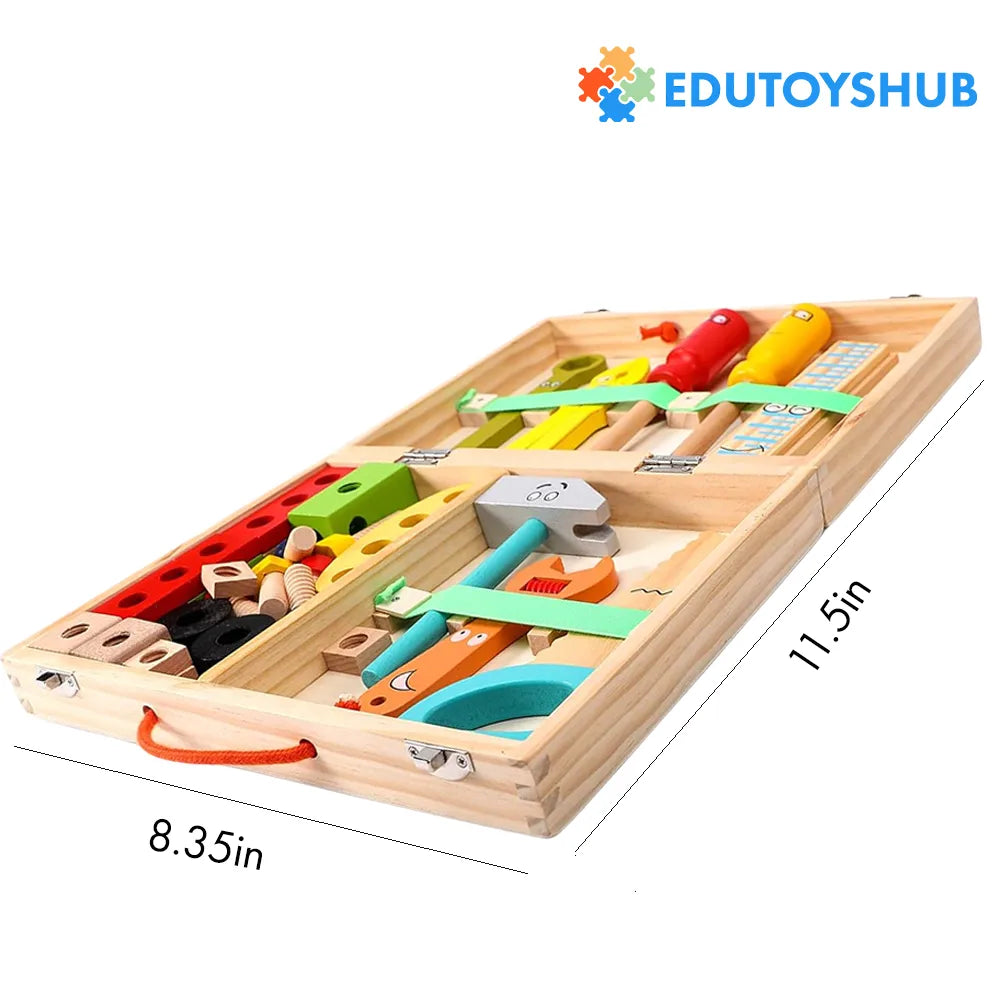 STEM MontessoriWoodenKidsBabyToySimulationRepairToolBox_5